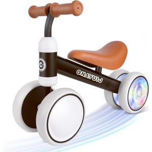 Colorful Lighting Baby Balance Bike for 1 Year Old Boy and Girls Gifts, 12-24months Kids Toys Toddler 1st Birthday Gifts,No Pedal Infant 4 Wheels BicycleBlack