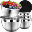 Mixing Bowls with Lids Set, Stainless Steel Mixing Bowls with Colander, Strainer with Mixing Bowl Set, Serving Bowl Kitchen Gift, Size 4.5, 2.5, 2, 1.5QT - Black