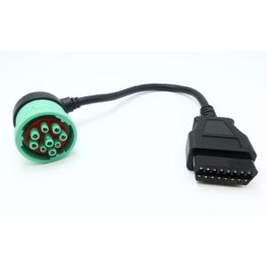 Right Angle Green Type 2 J1939 9pin Male to 16pin OBD2 OBDII Female Port Cable for Freightliner Truck