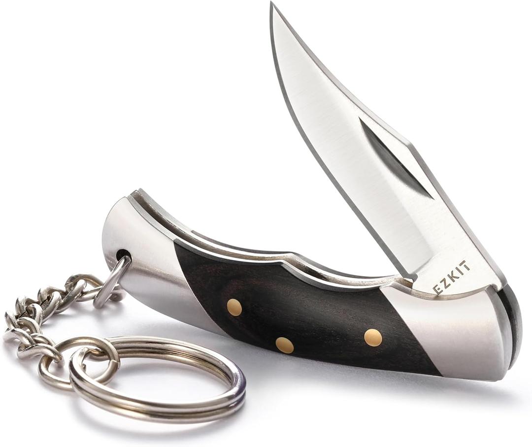 EZKIT Small Pocket Knife, EDC Knife with Stainless Steel and Wood Handle, Small Folding Knife, Blade Length 1.5in