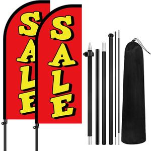 2 Sets Sale Themed Swooper Flag with Storage Bag Flagpole Kit and Ground Stake, 7 ft Sale Banner Feather Flag for Retail Store Business Advertising (Red)