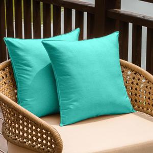 NiNi ALL Outdoor Waterproof Throw Pillow Covers Set of 2 Decorative Farmhouse Garden Pillowcase Solid Cushion Cases for Patio Tent Couch 26x26 inch Aqua Green