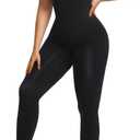 SHAPERX Hourglass Leggings 360 Compression 2 Sizes Look Full Body Shaper Breathable No Roll Down (XX-Large-3X-Large, Black (Open Bust))