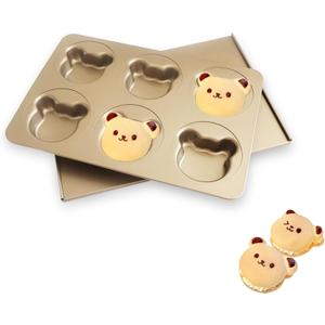 6 Cavity English Muffin Pans, Bear-Shaped Donut Mold Cake Pan, Straight Side English Muffin Cupcake Pan with Lid, Non-Stick Madeleine Doughnut Pans for Bear Cake Decoration