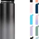 24 oz Insulated Water Bottle with Handle, 304 Stainless Steel Water Bottles with Wide Mouth, Double Wall Vacuum Sports Water Bottle, BPA Free, Keep Cold and Hot, Black/Gray