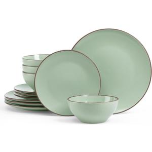 Famiware Venus Plates and Bowls Sets, 12 Pieces Stoneware Speckled Dishes Dinnerware Set for 4, Light Green - Microwave & Dishwasher Safe, Modern Minimalist, for Everyday Meals & Formal Dining