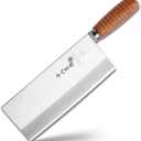 SHI BA ZI ZUO 8-inch Professional Cleaver - Stainless Steel Meat & Vegetable Knife with Non-stick Finish and Anti-slip Wooden Handle