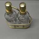 3 Piece Round Heavy Weight Glass Soap Lotion Pump Dispenser Set with Metal Caddy for Home Bath Kitchen Travel Office Hand Crafted Metal Tray Brushed Gold