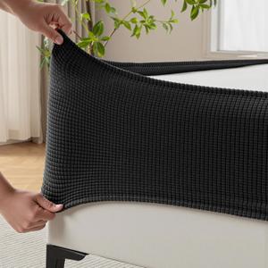 MIYE Jacquard Fabric Box Spring Cover,Super Stretchy Wrap Around 4 Sides Elastic Bed Skirt,Wrinkle & Fading Resistant,Washable & Easy Fit. (Black, Queen)
