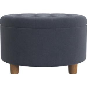 HomePop Home Decor | Button Tufted Velvet Round Storage Ottoman | Ottoman with Storage for Living Room & Bedroom, Steel Blue Velvet