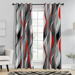 weesire Red and Grey Curtains Modern Striped Decorative 50% Light Blocking Darkening Grommet Red Curtain for Living Room Villa, Bedroom Gray and Red 2 Panels Set, 52x84 Inches