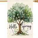 AVOIN colorlife Hello Spring House Flag 28x40 Inch Double Sided Outside, Seasonal Floral Tree Rustic Yard Outdoor Flag