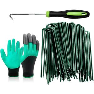 Bakulyor 200Pcs Green Landscape Staples 6 Inch Garden Artificial Turf Stakes Staples, 11 Gauge Lawn Galvanized Ground Fabric Pins for Weed Barrier Sod Decorations Holding Fence and Irrigation Tubing