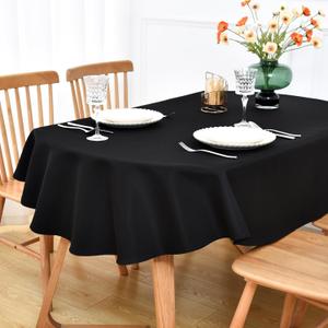 NEWISHER Black Oval Tablecloth 60x102 inch, Heavy Duty Polyester Fabric Table Cloth, Reusable Washable Solid Table Cover for Dining, Kitchen, Party, Wedding, Indoor Outdoor Tabletop Decoration