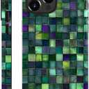 DAIZAG Case Compatible with iPhone 16 Pro,Glossy Durable Shock Protection Cover for Girl Women,Mosaic Glass Checkered Style