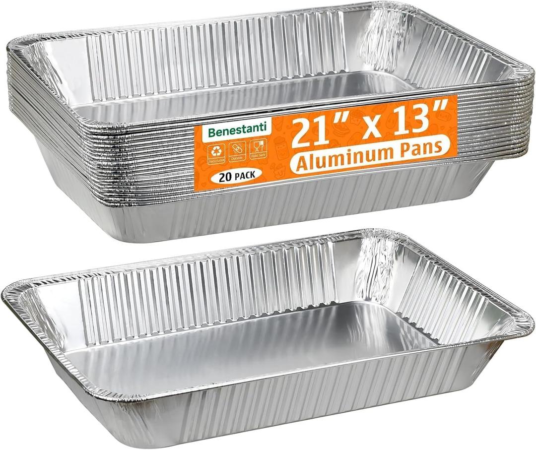 21"x13" Full Size Aluminum Pans, 20 Pack – Heavy Duty Deep Disposable Foil Roasting Pan & Baking Pans, Large Chafing Trays for Catering, Steam Table, Hotels, Restaurants, Buffets & Bakeware