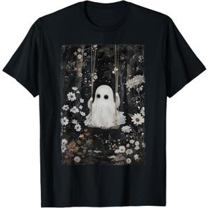 Cottagecore Ghost Swing Floral Aesthetic Halloween Spooky T-Shirt, 3 pieces