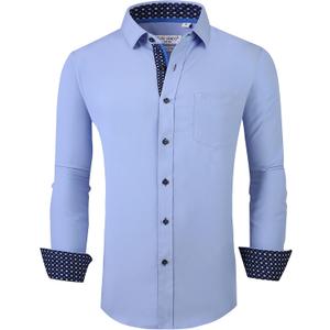 Alex Vando Mens Dress Shirt Wrinkle Free Regular Fit 4-Way Stretch Button Down Shirts (Medium, Blue)