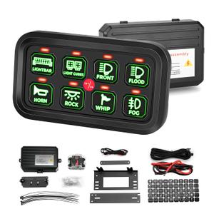 KEMIMOTO 8 Gang Switch Panel Enhanced Sensitivity, LED Touch Control, Electronic Relay System, 12-24V Waterproof Compatible with Cars, UTVs, Trucks, Wrangler and RZR X3 (Green)