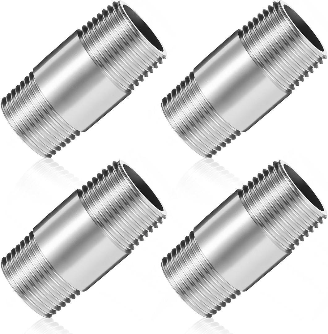 4 Pcs 304 Stainless Steel Pipe Fittings 3/4" NPT x 3/4" NPT Male Threaded 2" Length Nipple Cast Pipe Fittings for Oil Air Fuel