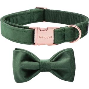 ARING PET Dog Collars with Bowtie-Velvet Dog Bow tie Collar, Adjustable Dark Green Dog Collar (X-Large (Pack of 1))