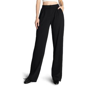 Safort Wide Leg Pants Women Dress Pants 28"/31"/34" Business Casual Trousers Work Office Loose Slacks Belt Loops Pockets (Black, L)