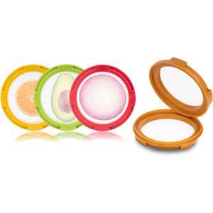 4Pcs Onion Storage Avocado Saver Holder, Lemons Garlic Tomato Peper Fruit Vegetable Container for Fridge (4PCS: Red+Yellow+Brown+Green)