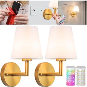 Vimhou Peel and Stick Wall Sconces, Stick On Wall Sconce Set of 2, Battery Operated Wireless Wall Light, No Drill Adhesive Wall Lamp, Corn Bulb with 10000mAh Rechargeable Battery, Bedroom Wall Decor