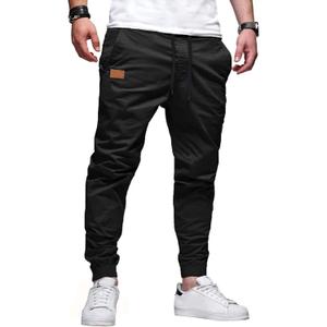 JMIERR Mens Casual Joggers Pants - Cotton Drawstring Chino Cargo Pants Hiking Outdoor Twill Track Jogging Sweatpants Pants (X-Large, Black)