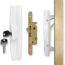Sliding Patio Door Handle Set with Mortise Lock, Key Cylinder and Face Plate, Wood Handle Lock Set Fits Door Thickness from 1-1/2" to 1-3/4", 3-15/16" Screw Hole Spacing, White