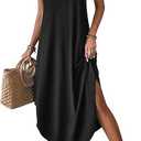 Zeagoo Women Floral Summer Casual Beach Printed Tank Dress with Pockets Pleated Front Long Dress M