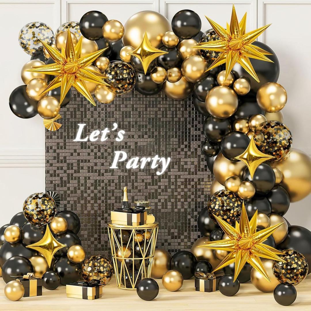 AivaToba Black and Gold Balloon Arch Kit, 126PCS Black and Gold Party Decorations for 2026 Graduation, Anniversary, Wedding, Prom, Retirement, Bachelorette, Birthday Decorations for Men Women