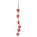 Deco 79 Metal Heart Indoor Outdoor Decorative Cow Bells Tibetan Inspired Meditation Bell with 6 Bells on Jute Hanging Rope, Cow Bell 2.50" x 2.50" x 36.00", Red
