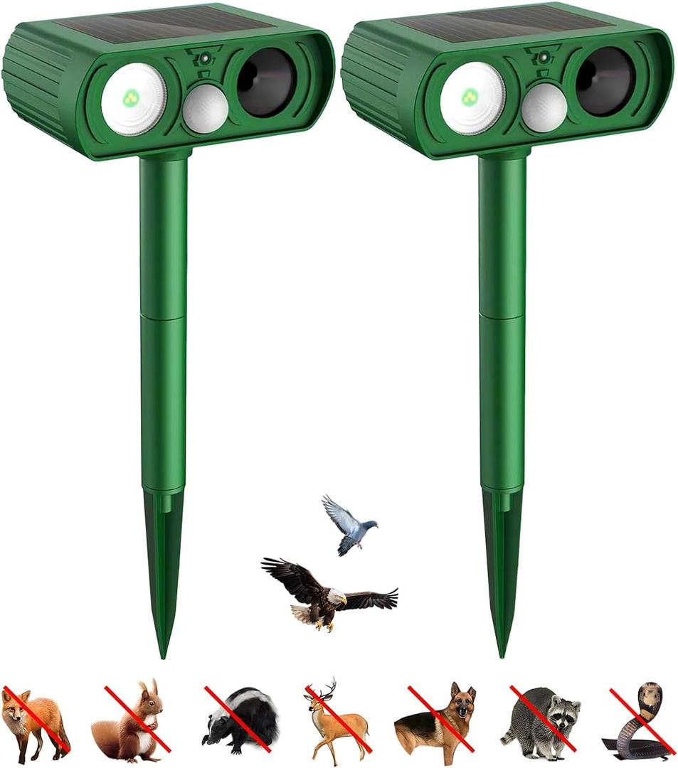 Animal Deterrent Devices Outdoor, Solar Animal Repeller with Motion Sensor Animal Repeller to Repel Cat, Deer, Squirrel, Rabbit, Dog, Skunk (Green - 2 Pack) Model 12
