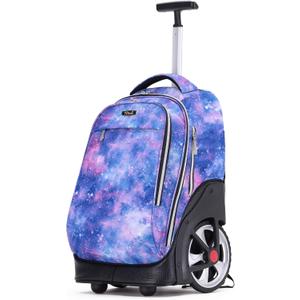 NEW TILAMI 19 inch Rolling Backpack Teens Rolling Backpack Cute Wheeled Laptop Backpack Bookbag Roller Travel Bag College, Star Violet