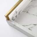 17.8 * 11.8" White PU Leather Marble Finish Decorative Tray Serving Tray with Brushed Gold Handle for Coffee Table, Console Table, Ottoman