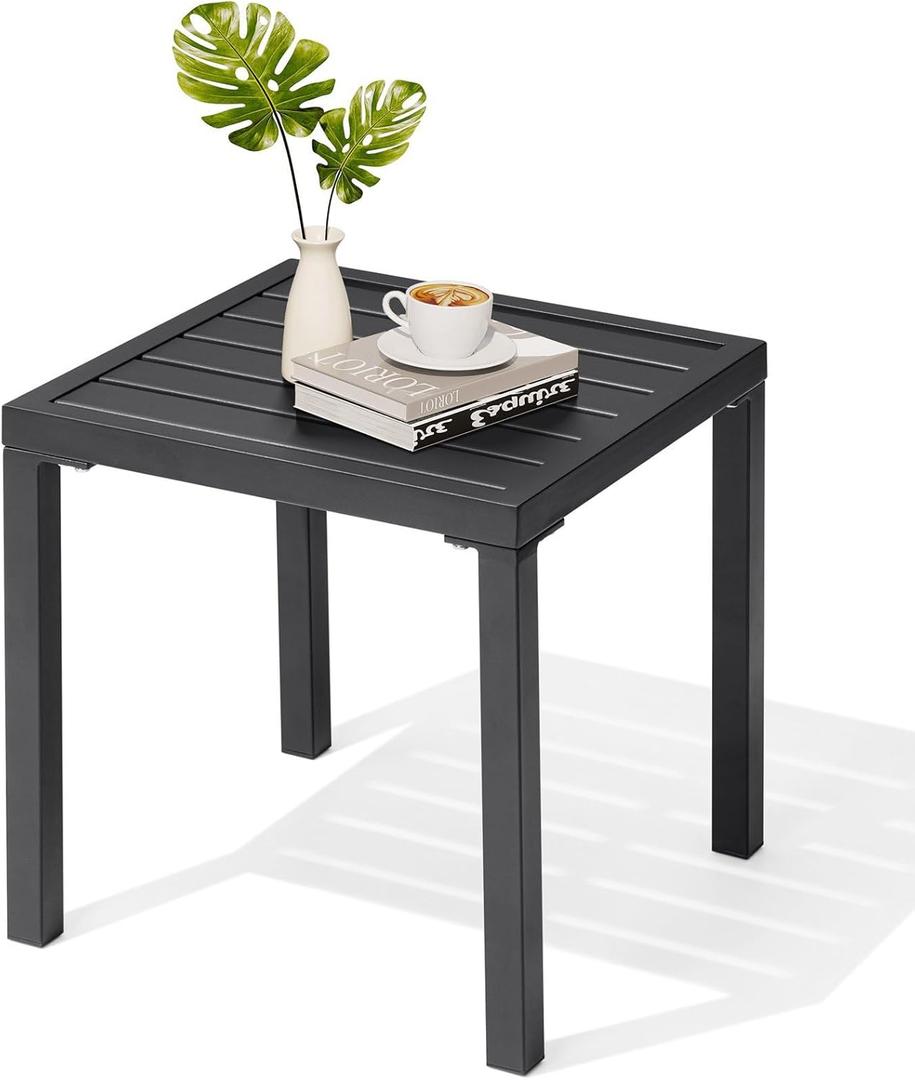 Outdoor Metal Side Table, Patio Small Square End Table, Black | Weather Resistant, Easy Assembly, Side Table for Pool, Balcony, Indoor