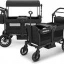 Wagon for Kids, 2-Seater Stroller Wagon with Removable Canopy, All Terrain Tires, Foldable, Adjustable Push & Pull Handle, Storage Bag, Black