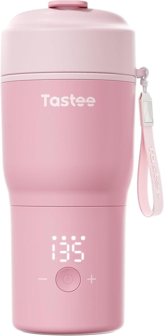 Tastee Heated Coffee Mug 12 Oz Portable Travel Mug with 1 Precise Temperature Control, 8-Hour Heat Retention, 30W Fast Charging, Leak-Proof, Wide Mouth, Gift-Ready for Office, Home & Outdoor(Pink)