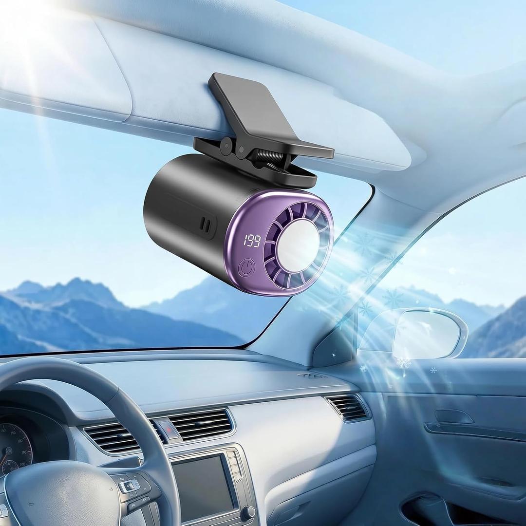 2026 Clip-on Car Air Conditioner Fan,Neck-style ice compress fan,with LED Display,360° Rotatable, 200 Speed Settings, Rechargeable Handheld Device,Suitable for Vehicles,waist,Office,Outdoor Use