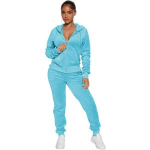 yidengymx Womens 2 Piece Velour Tracksuit Two Piece Soft Velvet Hooded Outfits for Women (Small, Hoodie/Jogger Pants-blue)