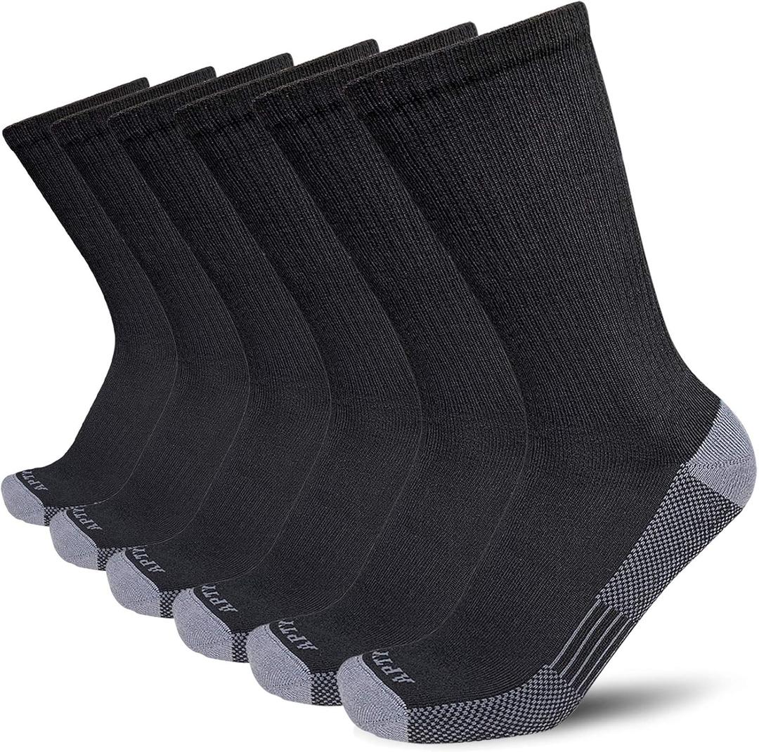 APTYID Men's Moisture Wicking Cushioned Crew Work Boot Socks (4-6 Pairs) (9-12)
