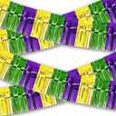 5 x OHOME Mardi Gras Decorations - 2 Pack Gold Green Purple Streamers | Mardi Gras Party Favors Supplies Decor Indoor Outdoor - Masquerade Birthday Party Float Garlands Photo Booth Banner Backdrop,10 FT