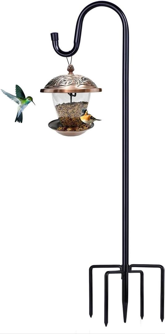 Shepherd Hooks for Outdoor, 1 Pack 46 Inch Bird Feeder Pole with 5 Prongs Base for Hanging Lantern, Hummingbird Feeder, Lightweight Plant, Shepherds Hook for Bird Feeders for Outside