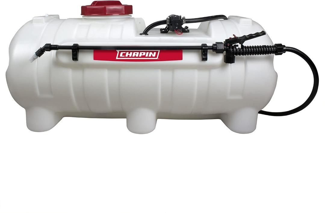 Chapin 97400E Made in the USA 25 Gallon ATV/UTV 12 Volt Mounted Spot Sprayer With 5 Inch Wide Mouth, High Performing 12 V Diaphragm Pump and Filtration System and 18 Inch Spray Wand, Translucent White