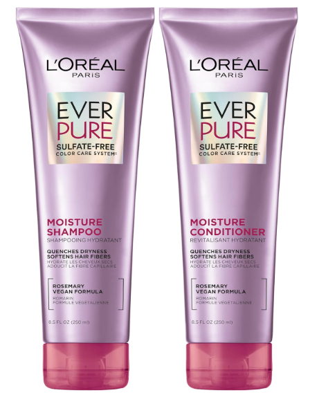 L'Oreal Paris Moisture Sulfate Free Shampoo and Conditioner Set, Hair Care for ColorTreated Hair with Rosemary Botanicals, EverPure, 1 Kit