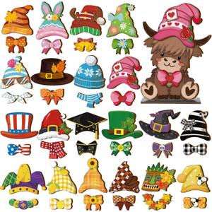 42 Pcs Interchangeable Christmas Highland Cow Decor Holiday Highland Cow Gifts Seasonal Sign Farmhouse Rustic Wood Welcome Ornament Tiered Tray Decoration Desk Accessories for Home Office