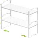 Jojocross Expandable Shelf for Cabinet Organizer Adjustable Stackable Spice Rack at Kitchen and Bathroom More, Counter Countertop Cupboard Organization Pantry Storage, (2 Packs/White, Large) (LARGE:10.1"D x 16.5"~27.1W x 10.6"H)