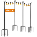 4 Pack 10Ft String Light Poles for Outside, Thickened Metal Lights Hanger Pole Outdoor with Fork, Lighting Hanging Post Accessories for Patio Decor Garden Backyard Yard Front Porch Outside Decorations