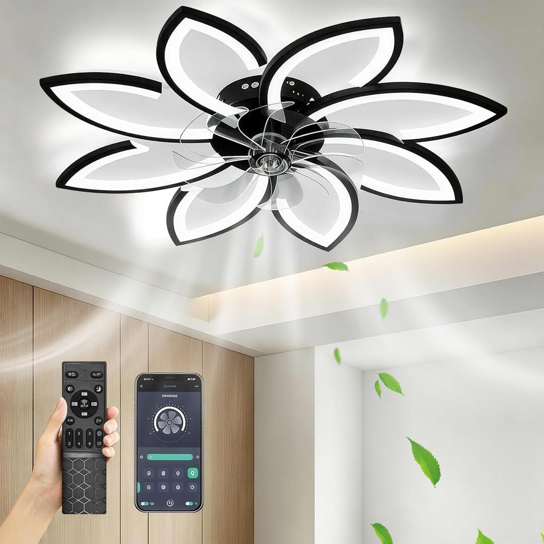35" Ceiling Fans with Lights and Remote, Low Profile Flush Mount, 35.4"L x 35.4" W x 5.5" H